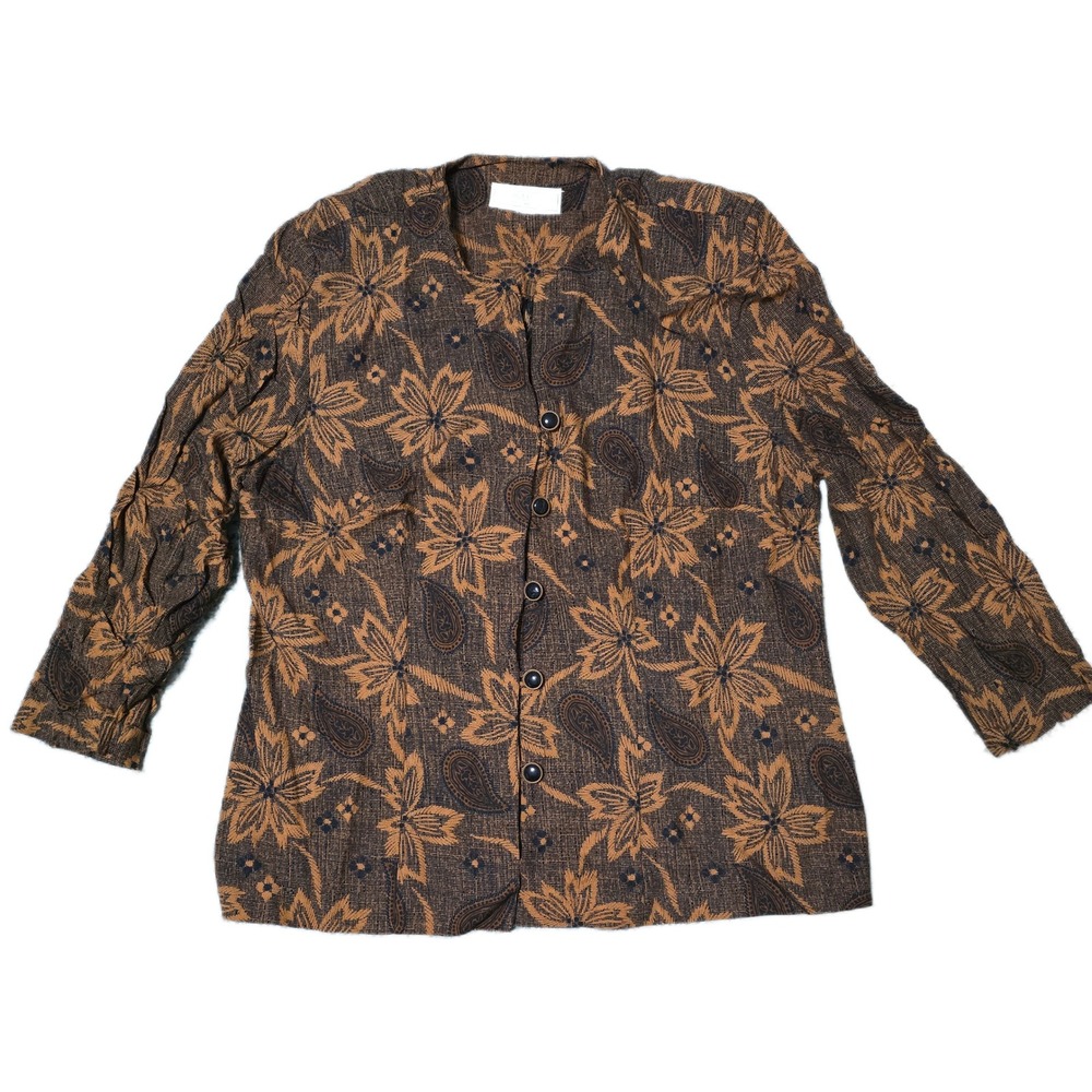 Jessica Howard Woman Floral Paisley Button Front 3/4 Sleeve Brown Top
(J)‎ - Picture 2 of 6